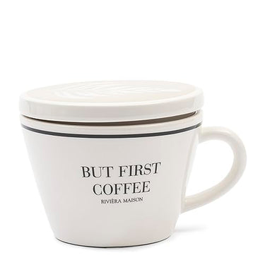 Riviera Maison white storage container, cookie jar, decorative pot, soup bowl, with text - But First Coffee Storage Jar - Porcelain - (LxWxH) 18x16x12.5 on sale
